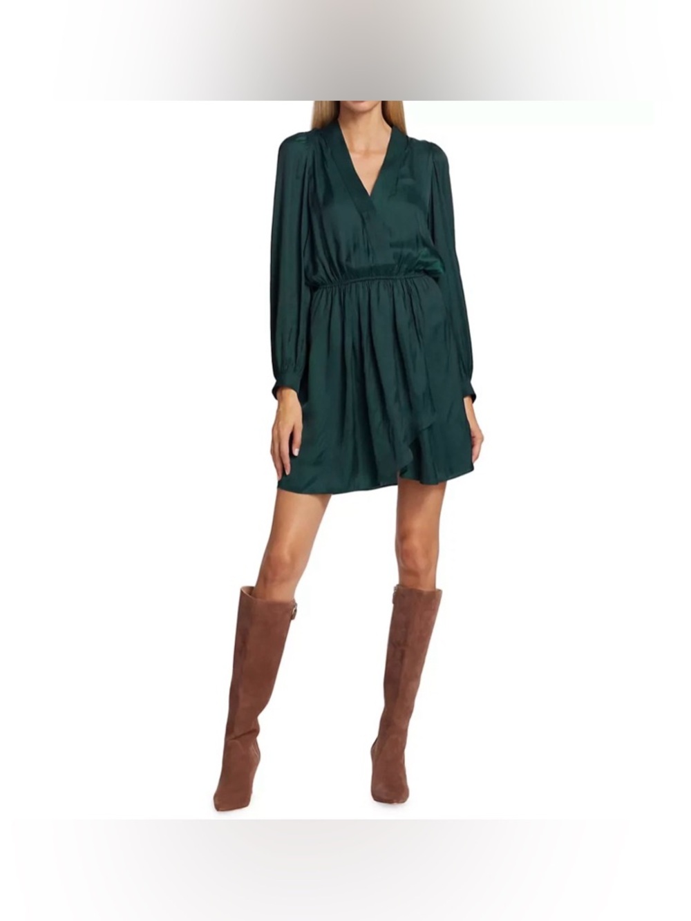 Zadig & Voltaire Emerald Green Long-Sleeve V-Neck Mini Dress small